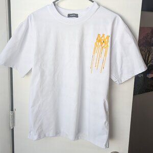 Amiri White T-shirt with Yellow Drip Size Medium